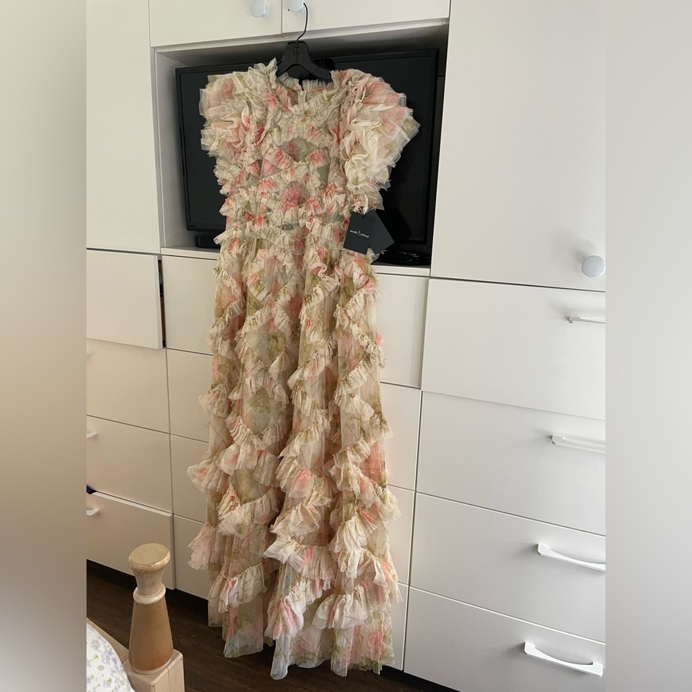 Needle & Thread Ruffled Floral Curtains in Pink and Cream